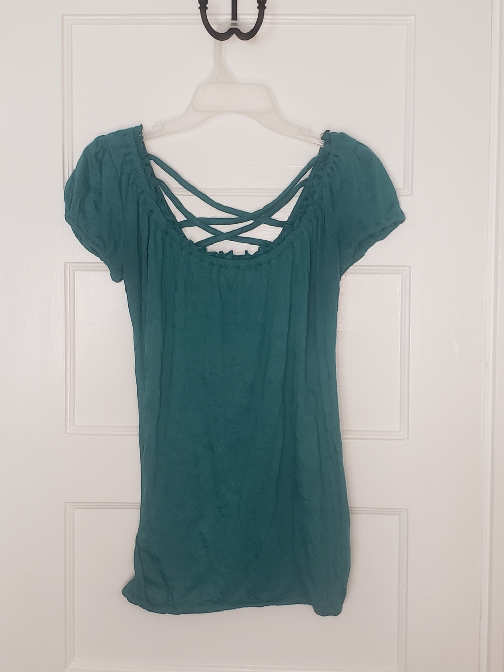 Belle Du Jour Teal Crisscross Short Sleeve Top